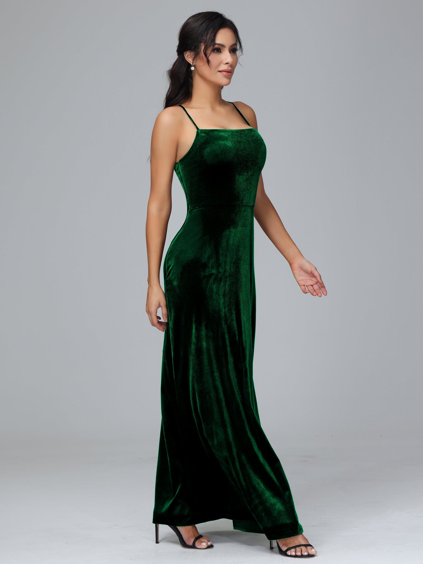 Spaghetti Straps Velvet Bridesmaid Dress With Slit