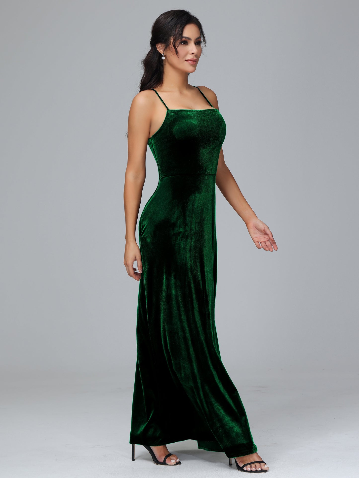 Spaghetti Straps Plus Size Velvet Bridesmaid Dress With Slit