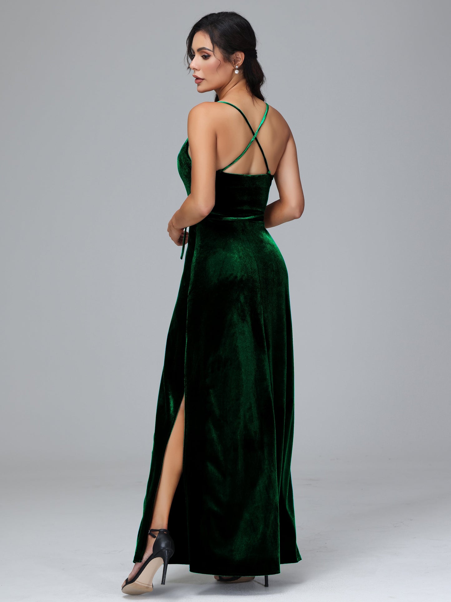 Spaghetti Straps Velvet Bridesmaid Dress With Slit