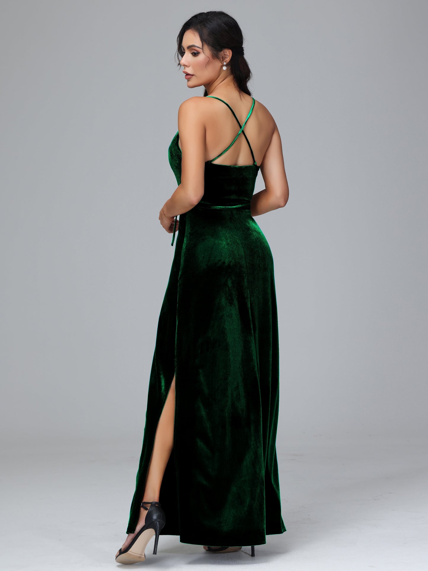 Spaghetti Straps Plus Size Velvet Bridesmaid Dress With Slit