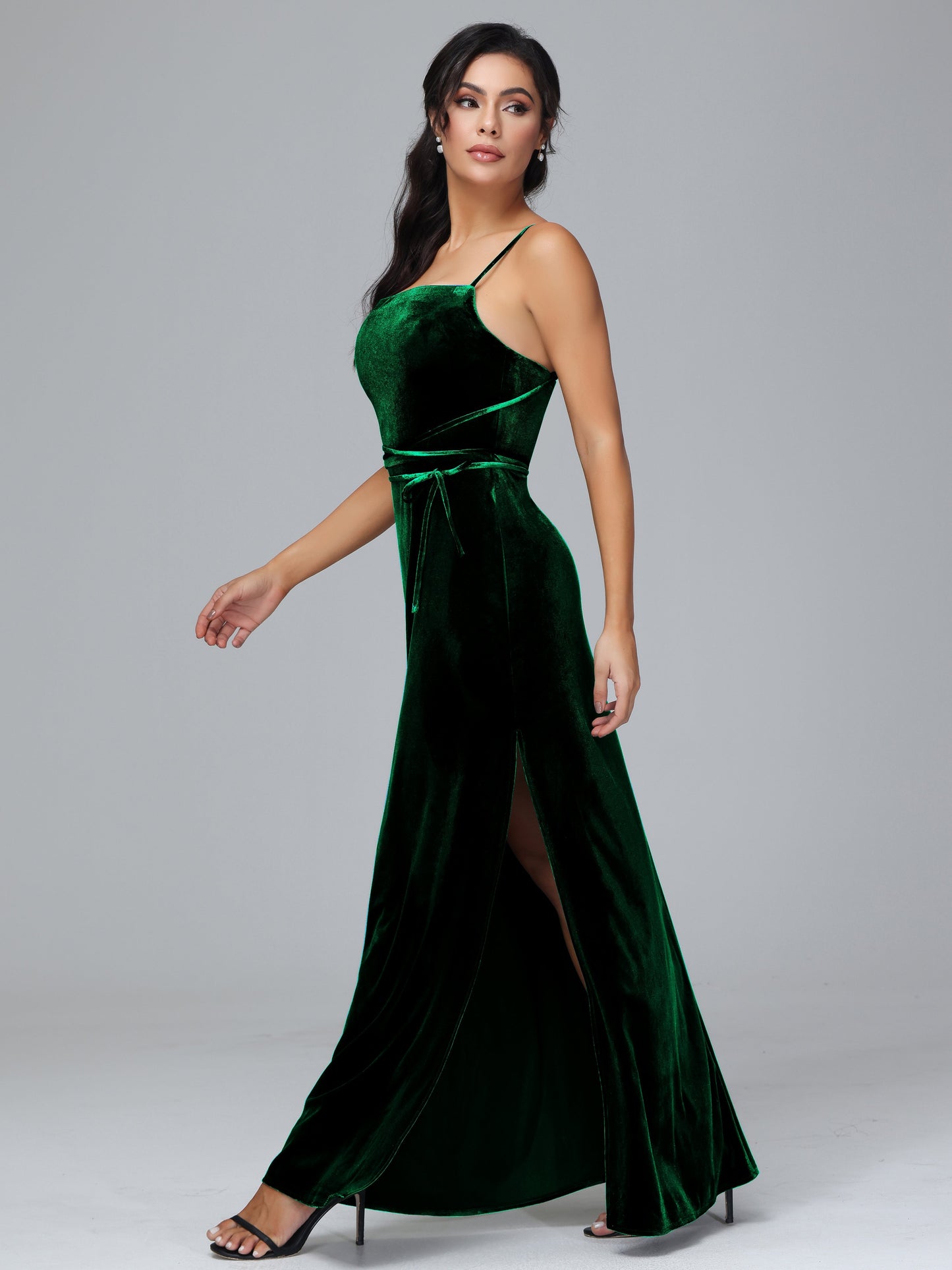 Spaghetti Straps Plus Size Velvet Bridesmaid Dress With Slit