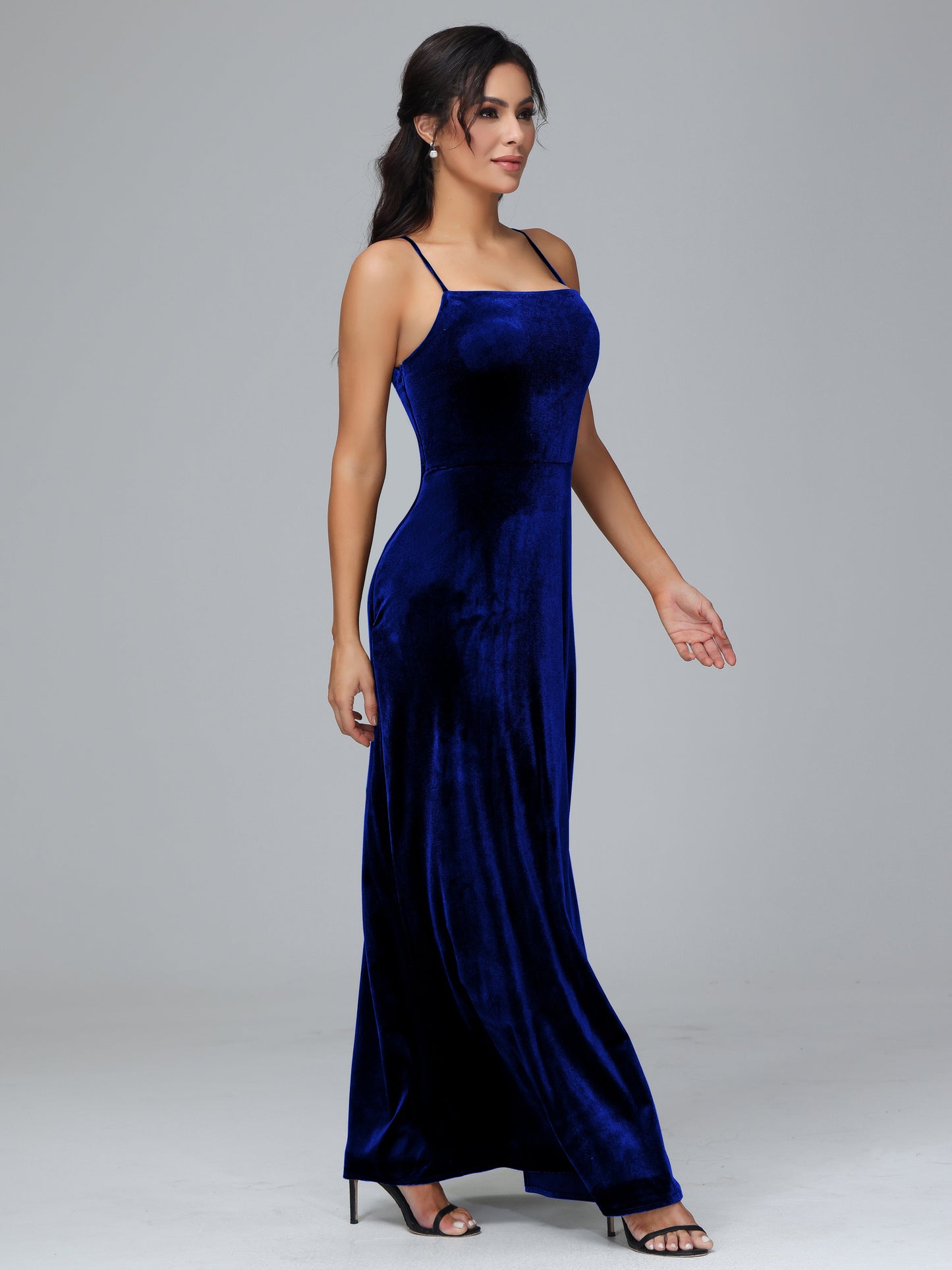 Spaghetti Straps Plus Size Velvet Bridesmaid Dress With Slit