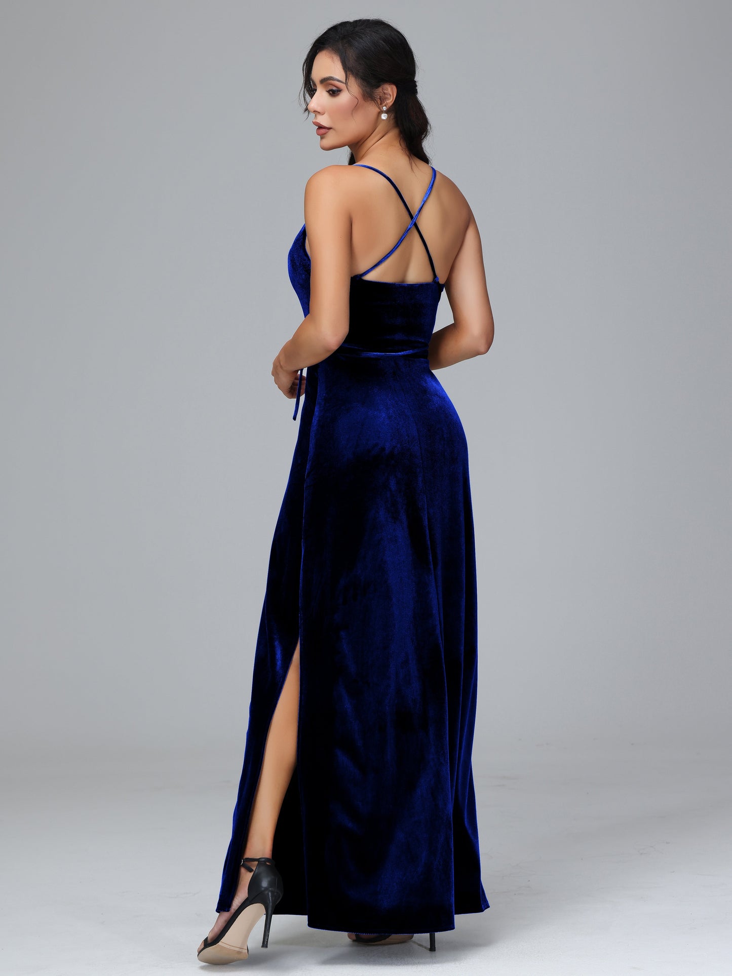 Spaghetti Straps Plus Size Velvet Bridesmaid Dress With Slit