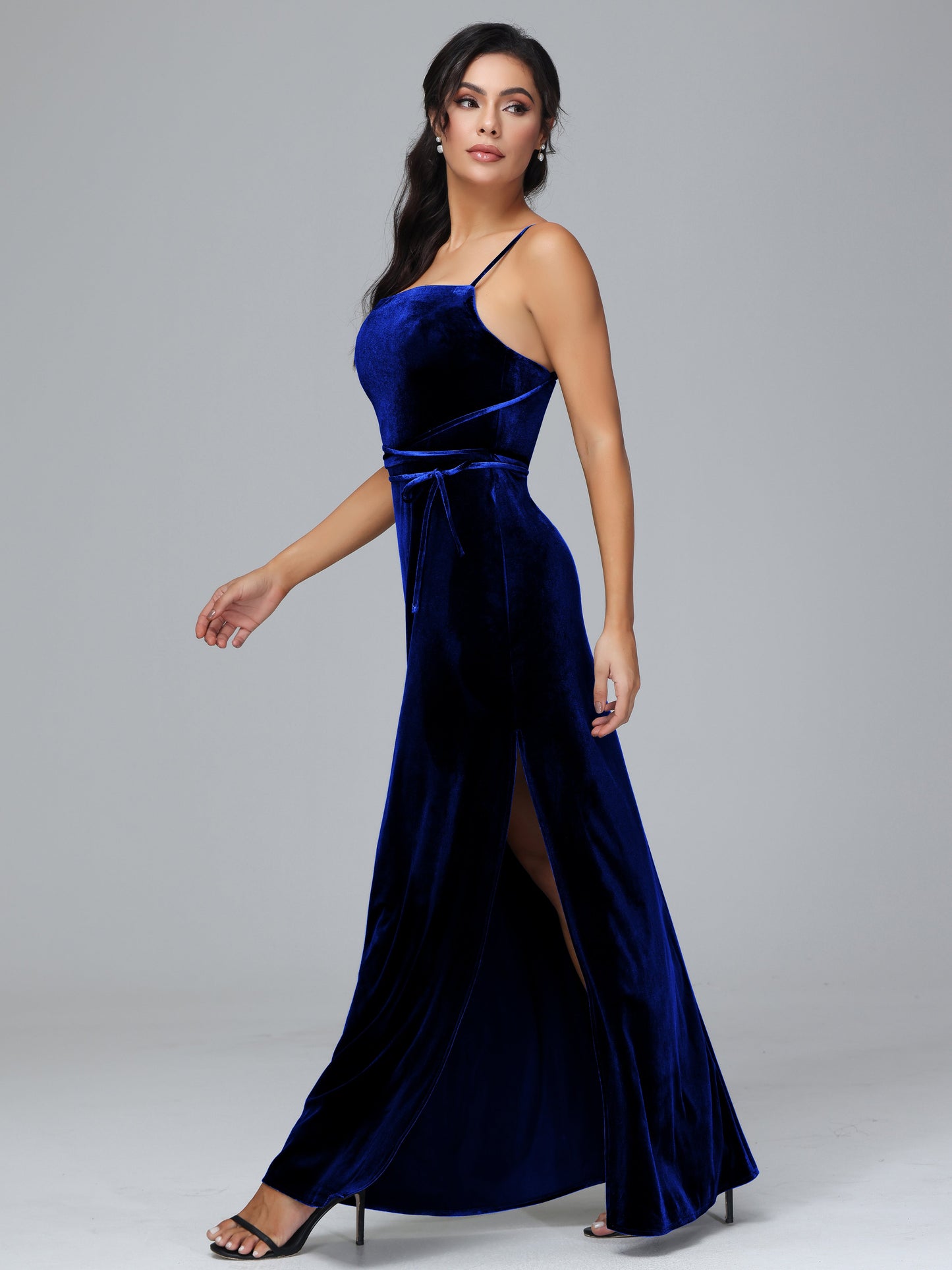 Spaghetti Straps Velvet Bridesmaid Dress With Slit