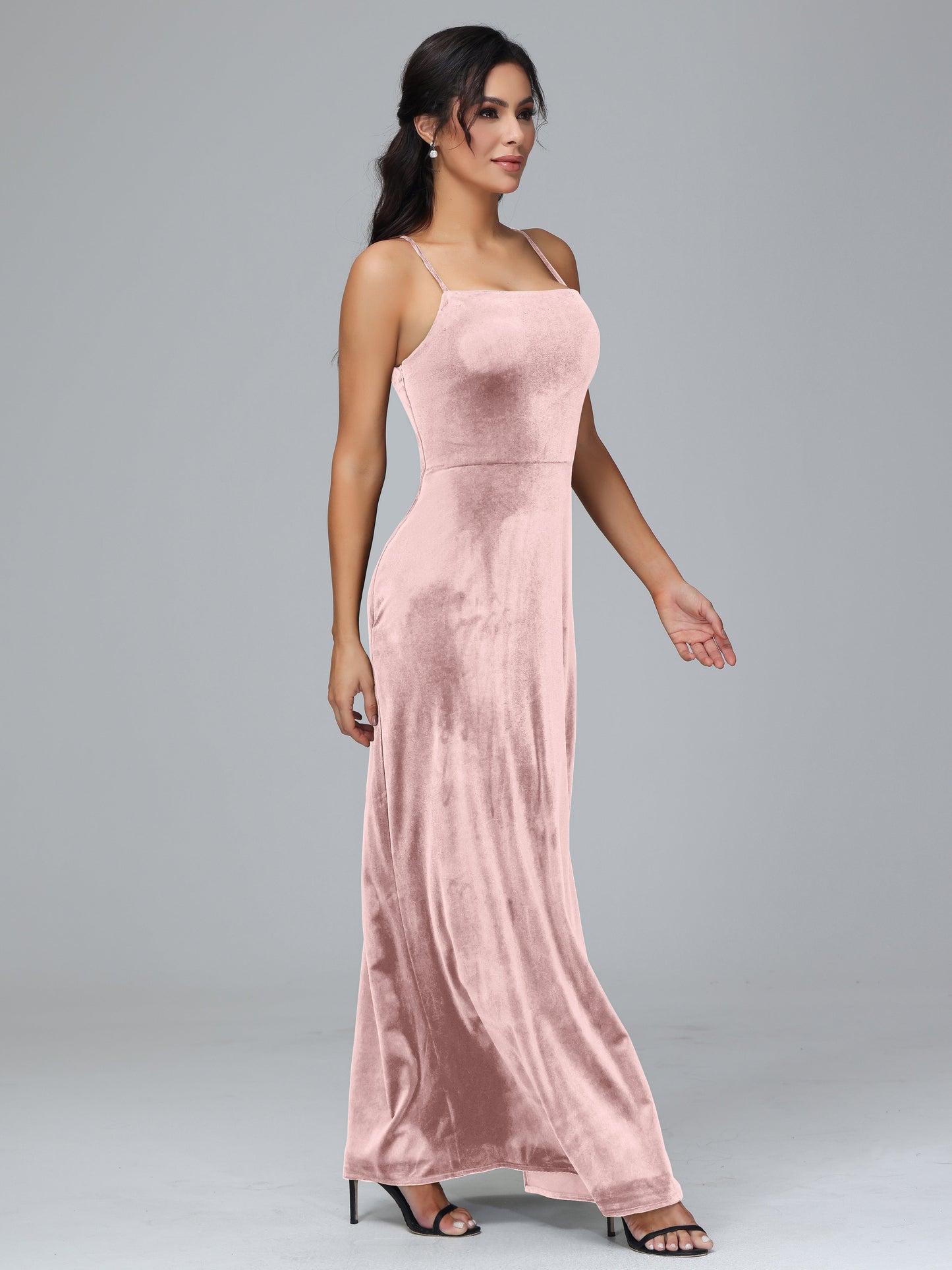 Spaghetti Straps Velvet Bridesmaid Dress With Slit