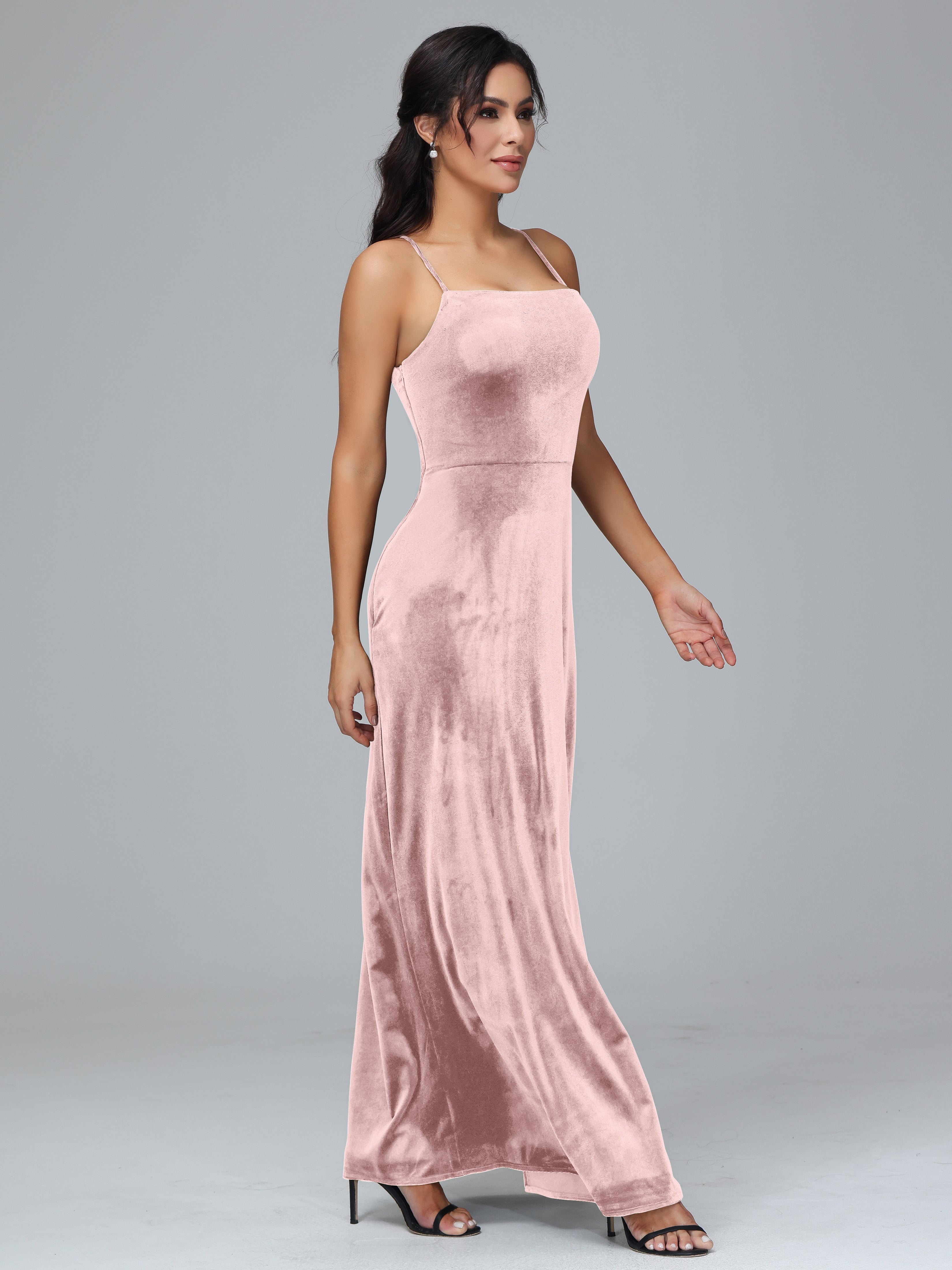 Spaghetti Straps Plus Size Velvet Bridesmaid Dress With Slit