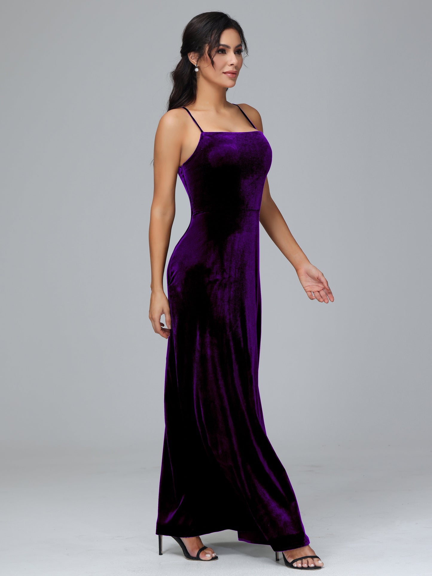 Spaghetti Straps Velvet Bridesmaid Dress With Slit