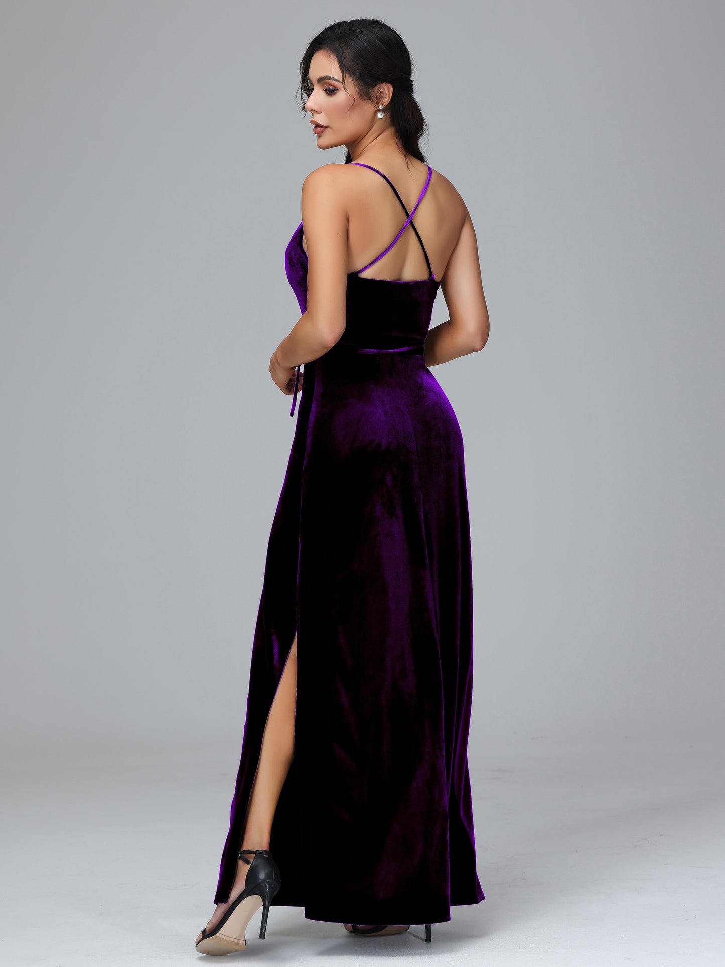 Spaghetti Straps Velvet Bridesmaid Dress With Slit