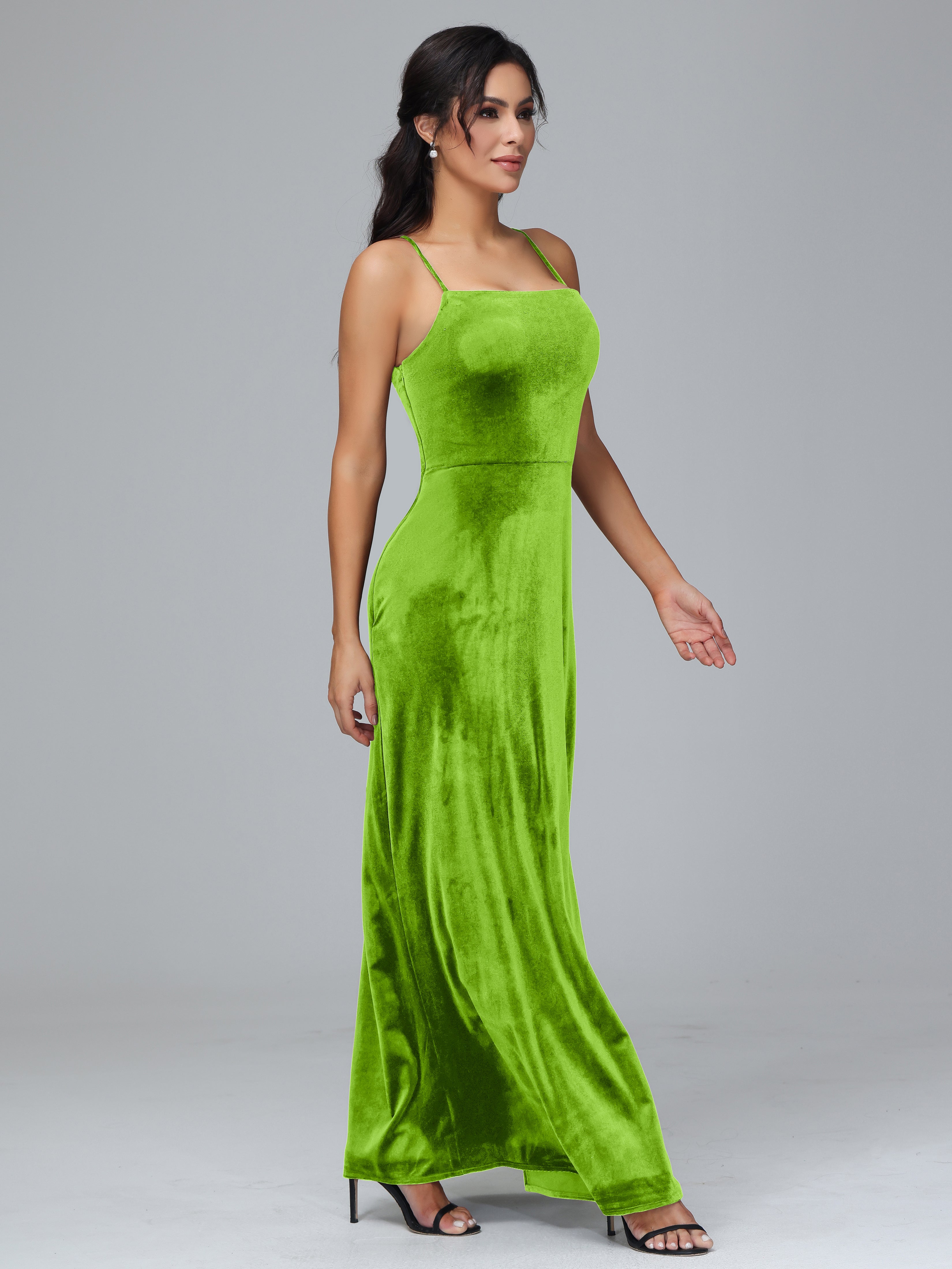 Spaghetti Straps Velvet Bridesmaid Dress With Slit
