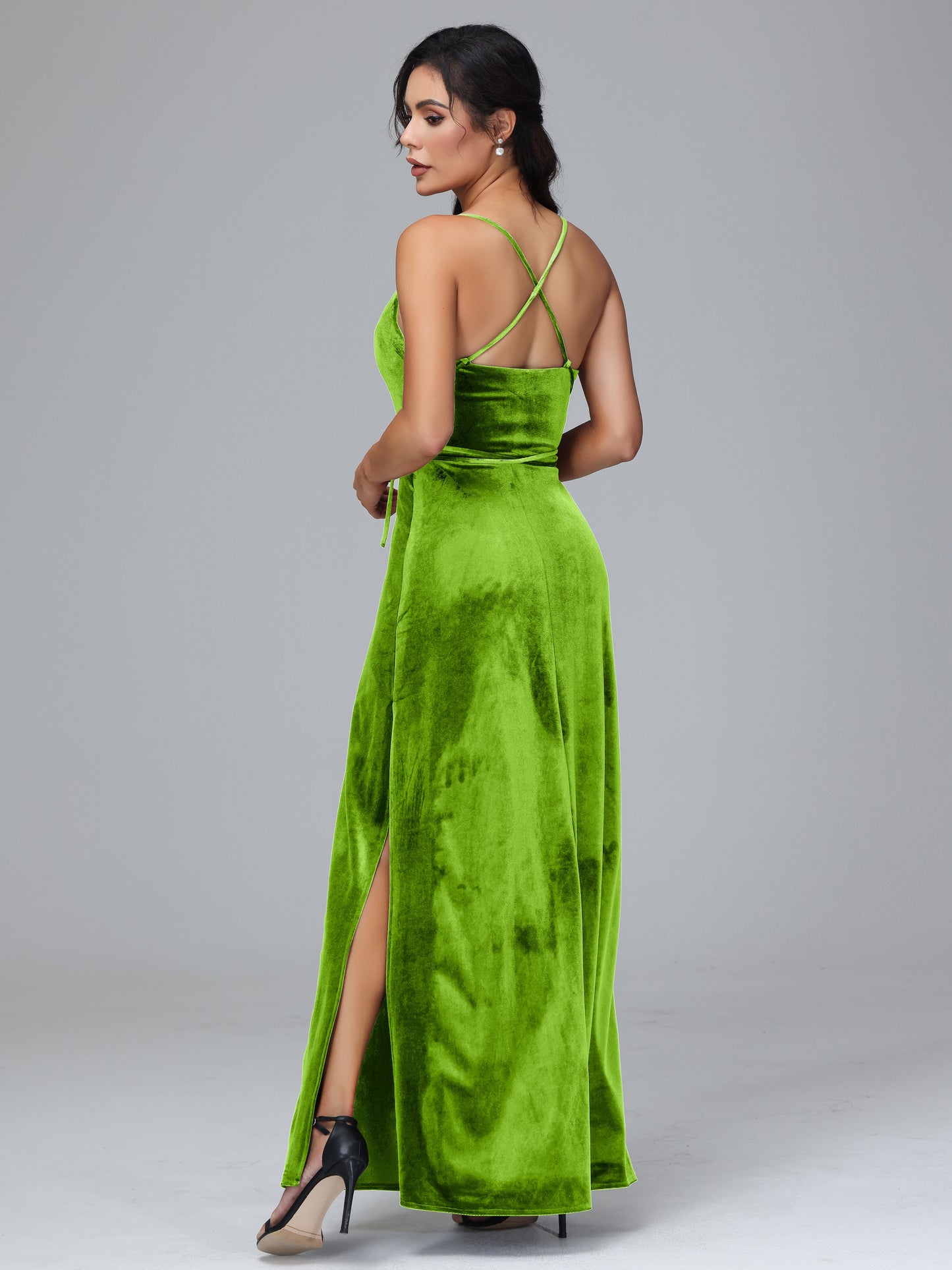 Spaghetti Straps Velvet Bridesmaid Dress With Slit