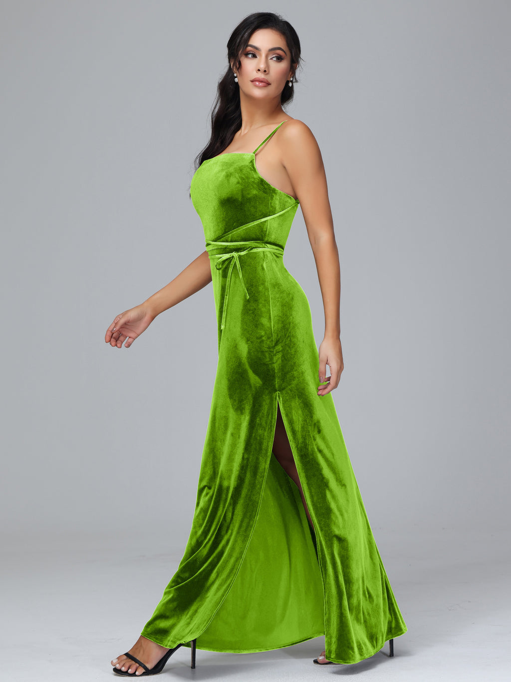 Spaghetti Straps Plus Size Velvet Bridesmaid Dress With Slit