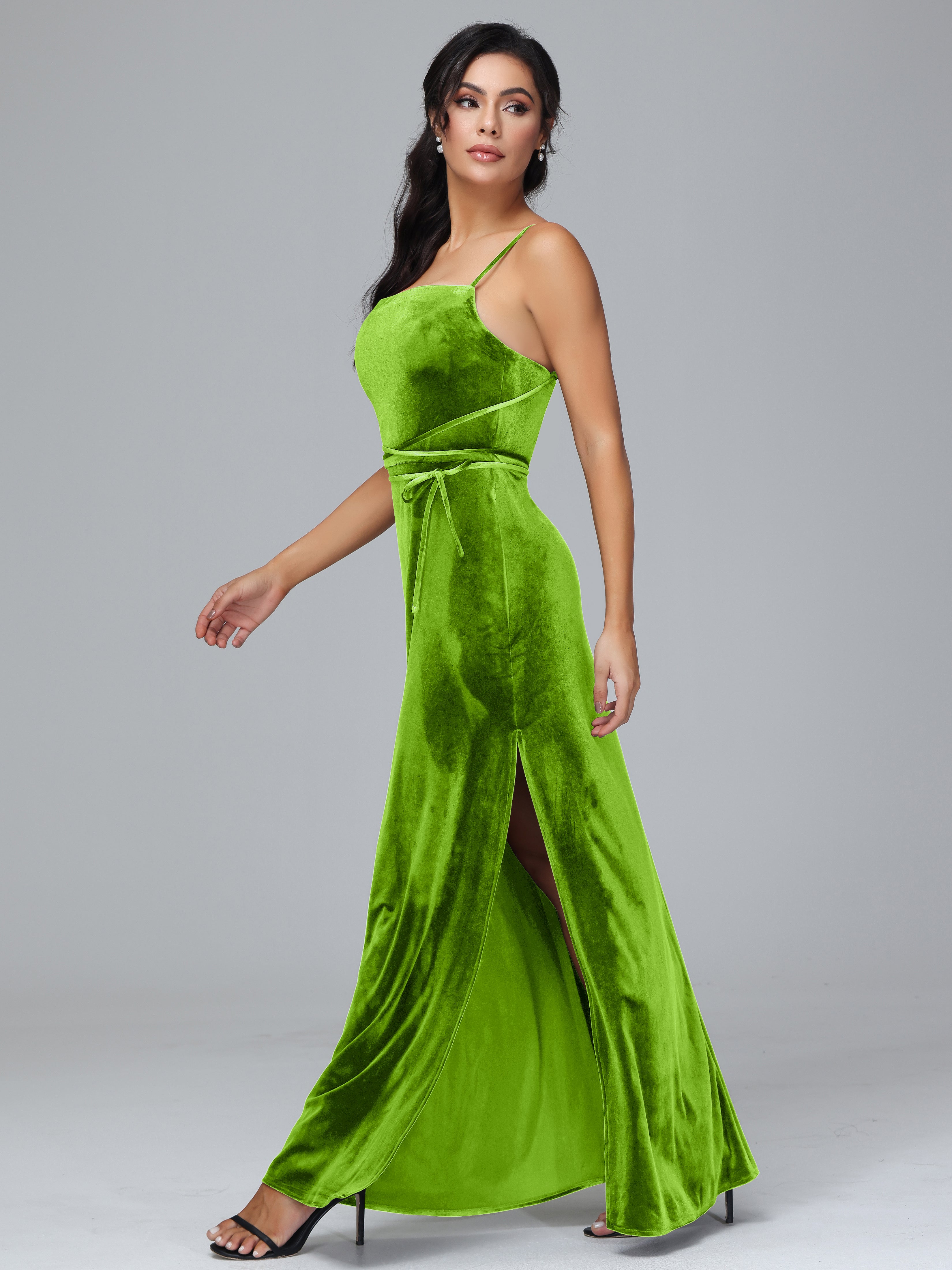 Spaghetti Straps Plus Size Velvet Bridesmaid Dress With Slit