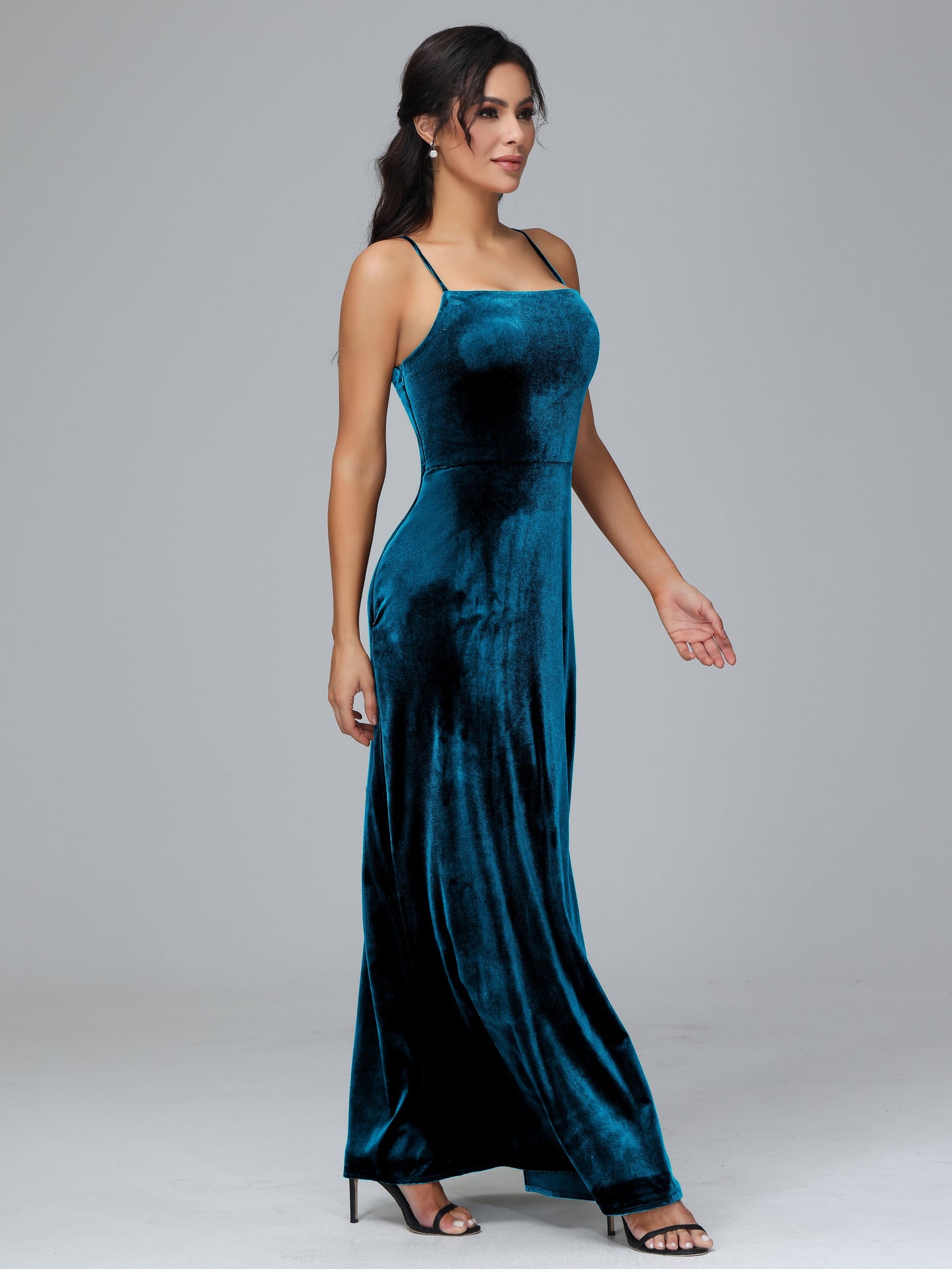 Spaghetti Straps Plus Size Velvet Bridesmaid Dress With Slit