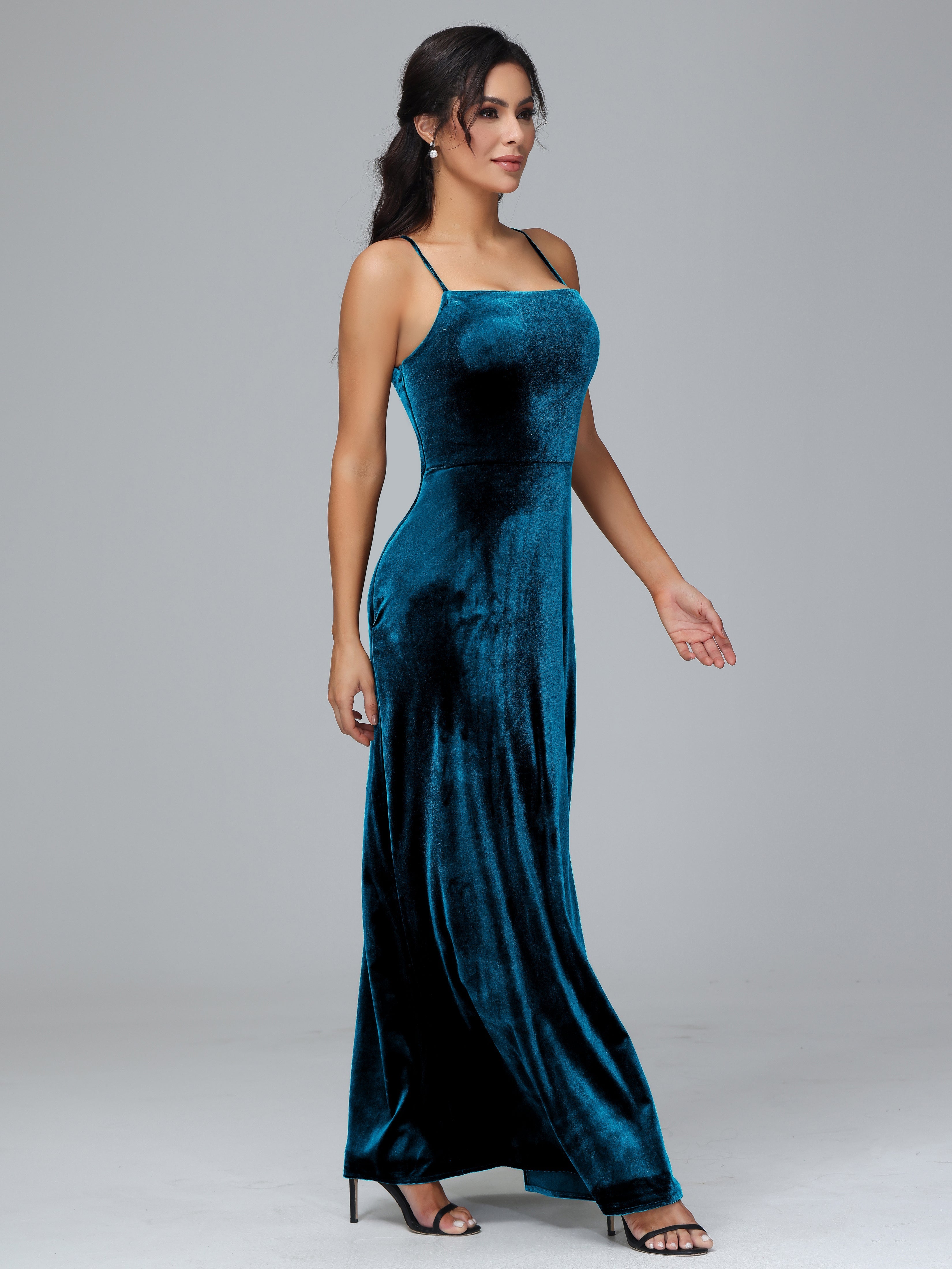 Spaghetti Straps Plus Size Velvet Bridesmaid Dress With Slit