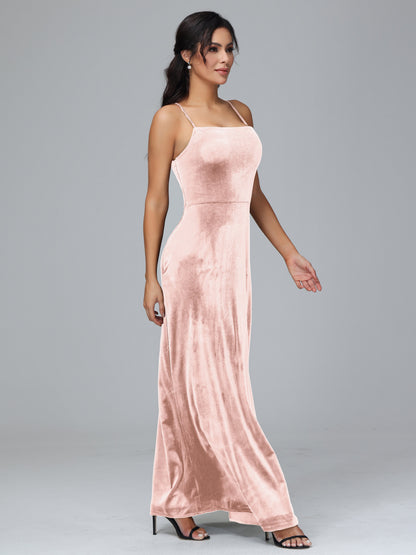 Spaghetti Straps Velvet Bridesmaid Dress With Slit