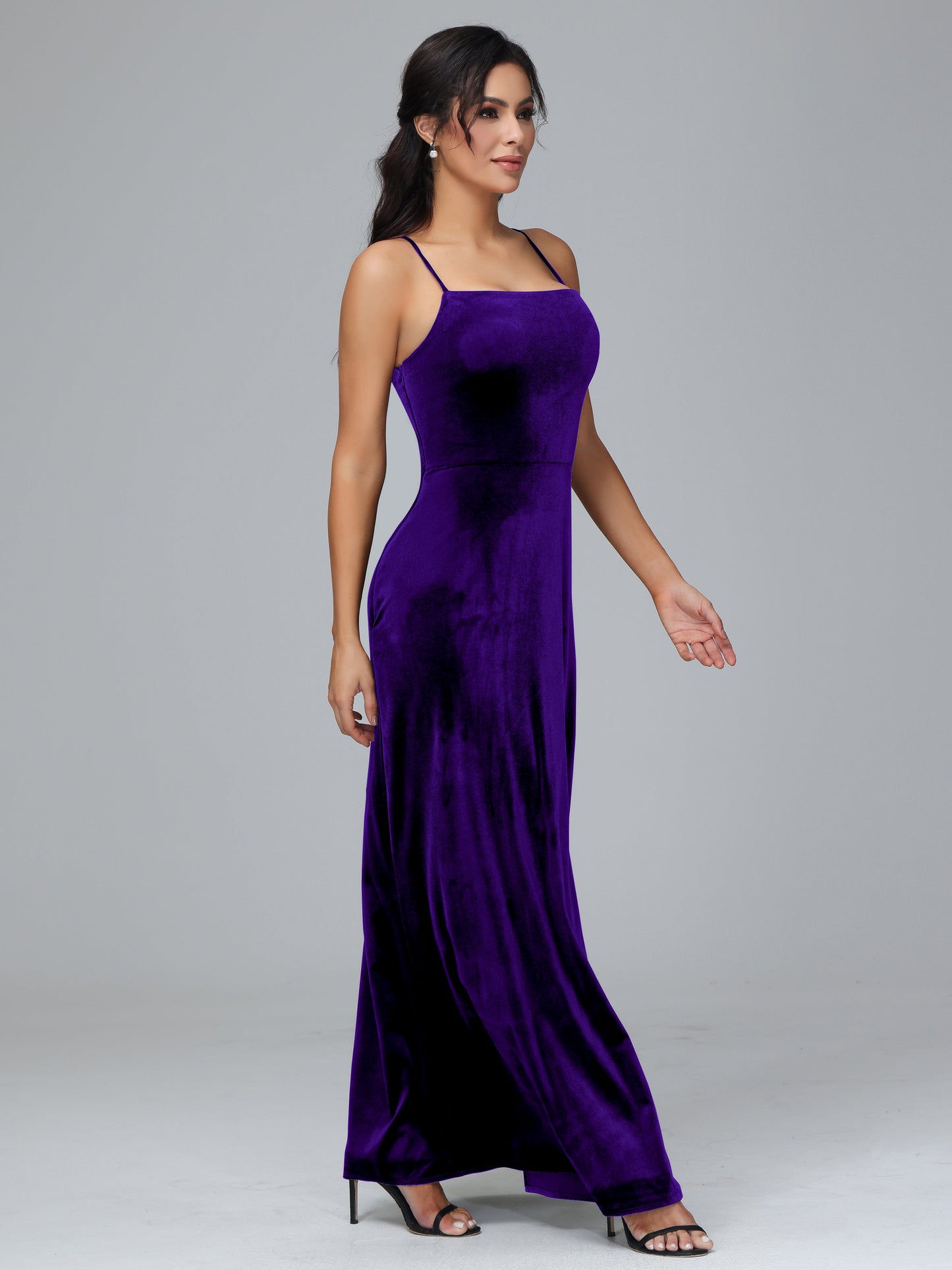 Spaghetti Straps Velvet Bridesmaid Dress With Slit