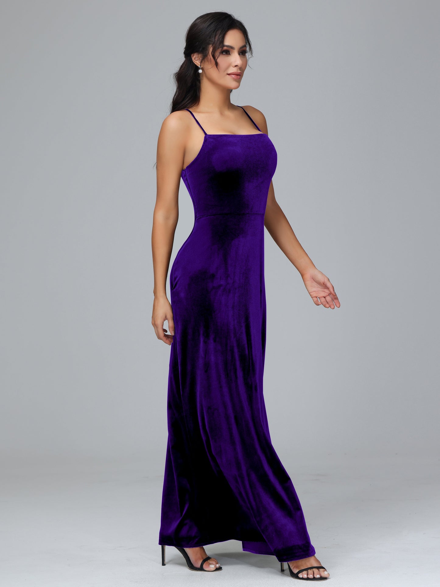 Spaghetti Straps Plus Size Velvet Bridesmaid Dress With Slit