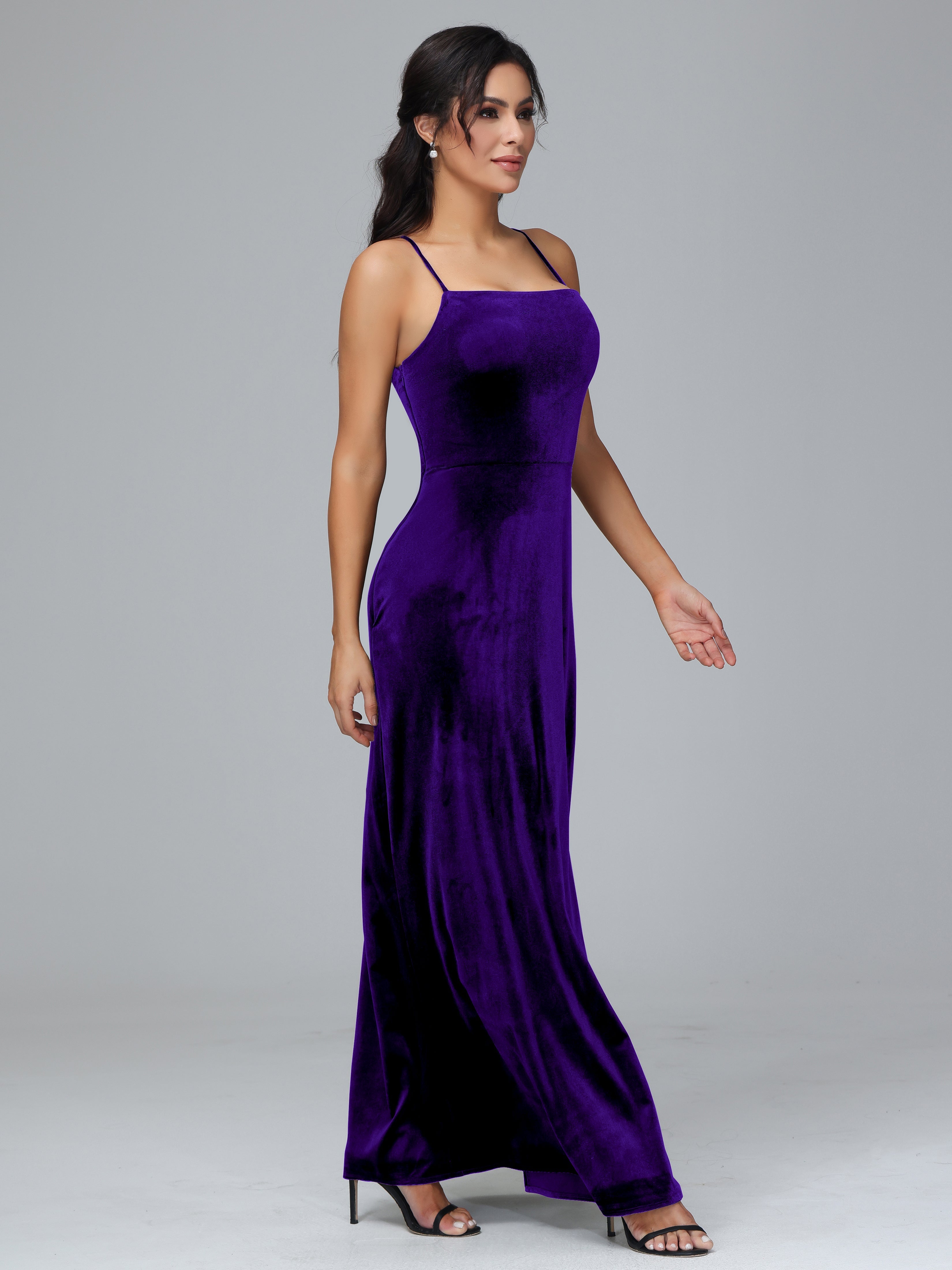 Spaghetti Straps Plus Size Velvet Bridesmaid Dress With Slit