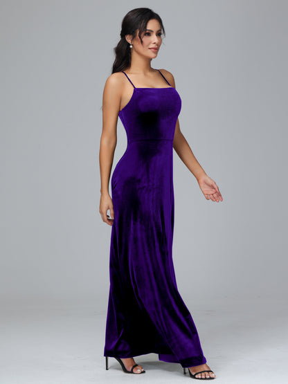 Spaghetti Straps Plus Size Velvet Bridesmaid Dress With Slit