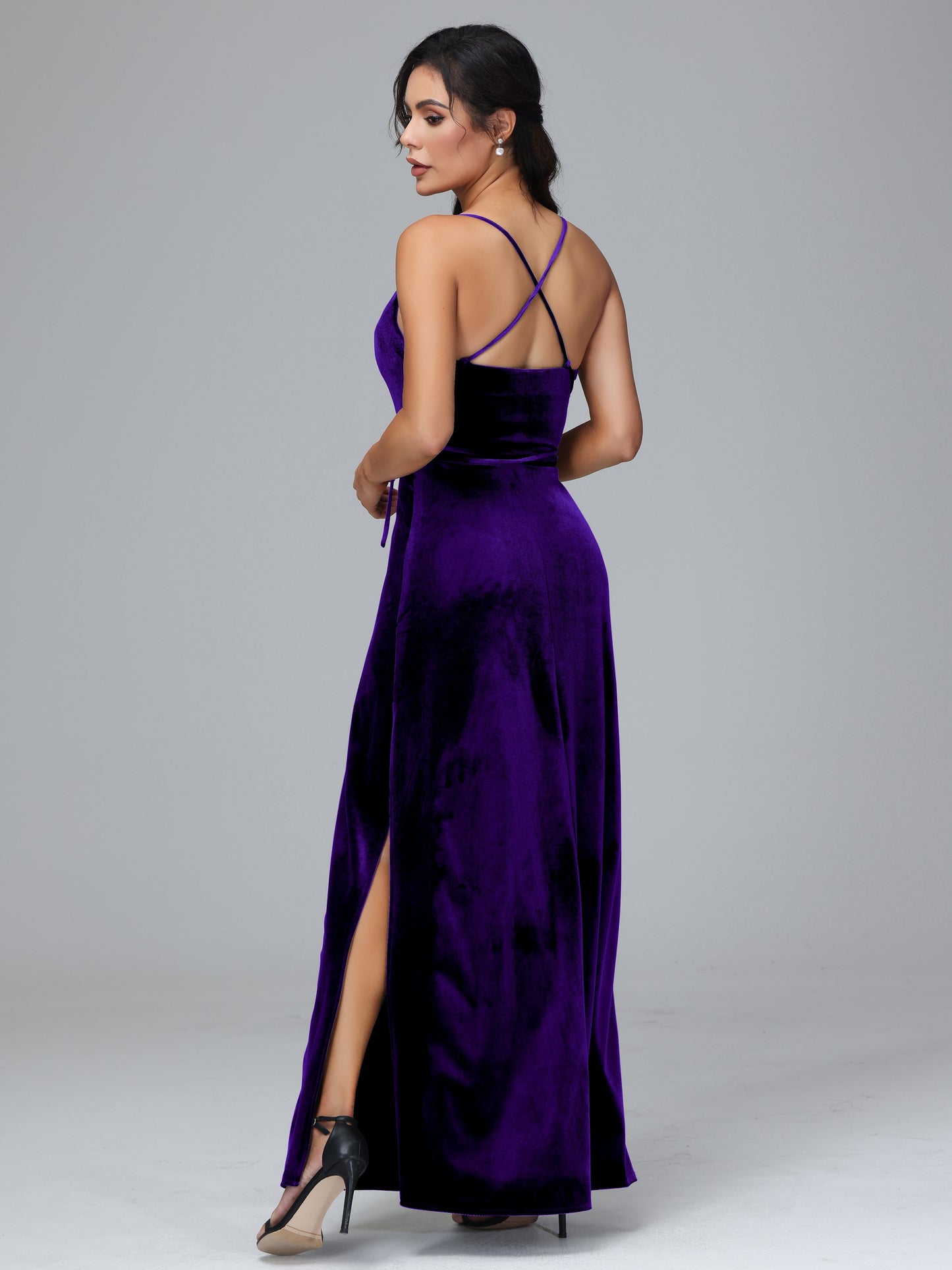 Spaghetti Straps Plus Size Velvet Bridesmaid Dress With Slit