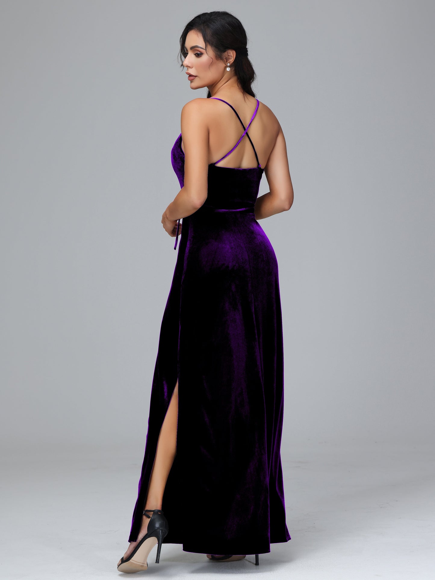 Spaghetti Straps Velvet Bridesmaid Dress With Slit