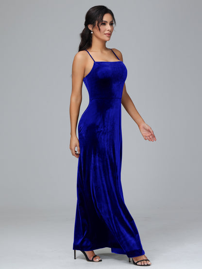 Spaghetti Straps Velvet Bridesmaid Dress With Slit