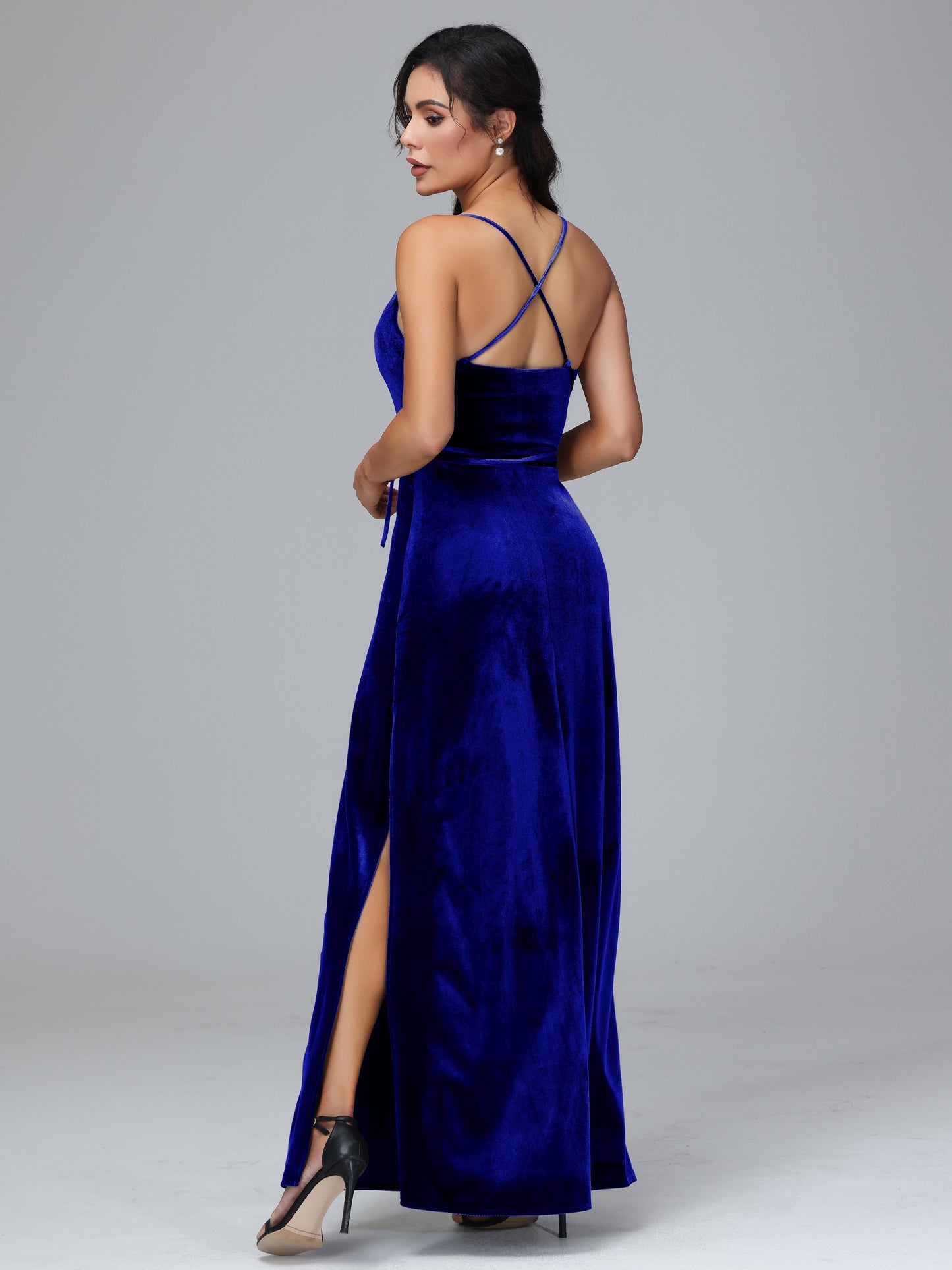 Spaghetti Straps Plus Size Velvet Bridesmaid Dress With Slit
