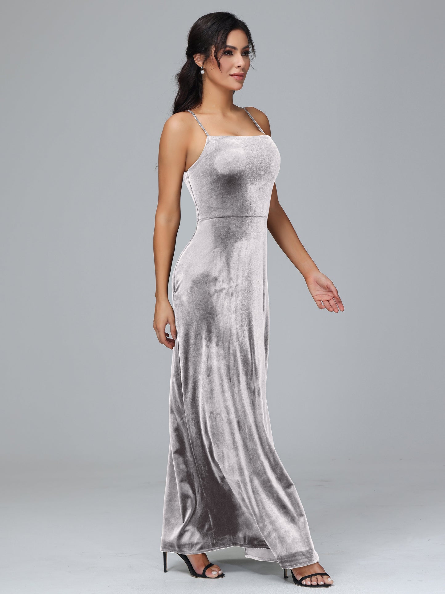 Spaghetti Straps Velvet Bridesmaid Dress With Slit