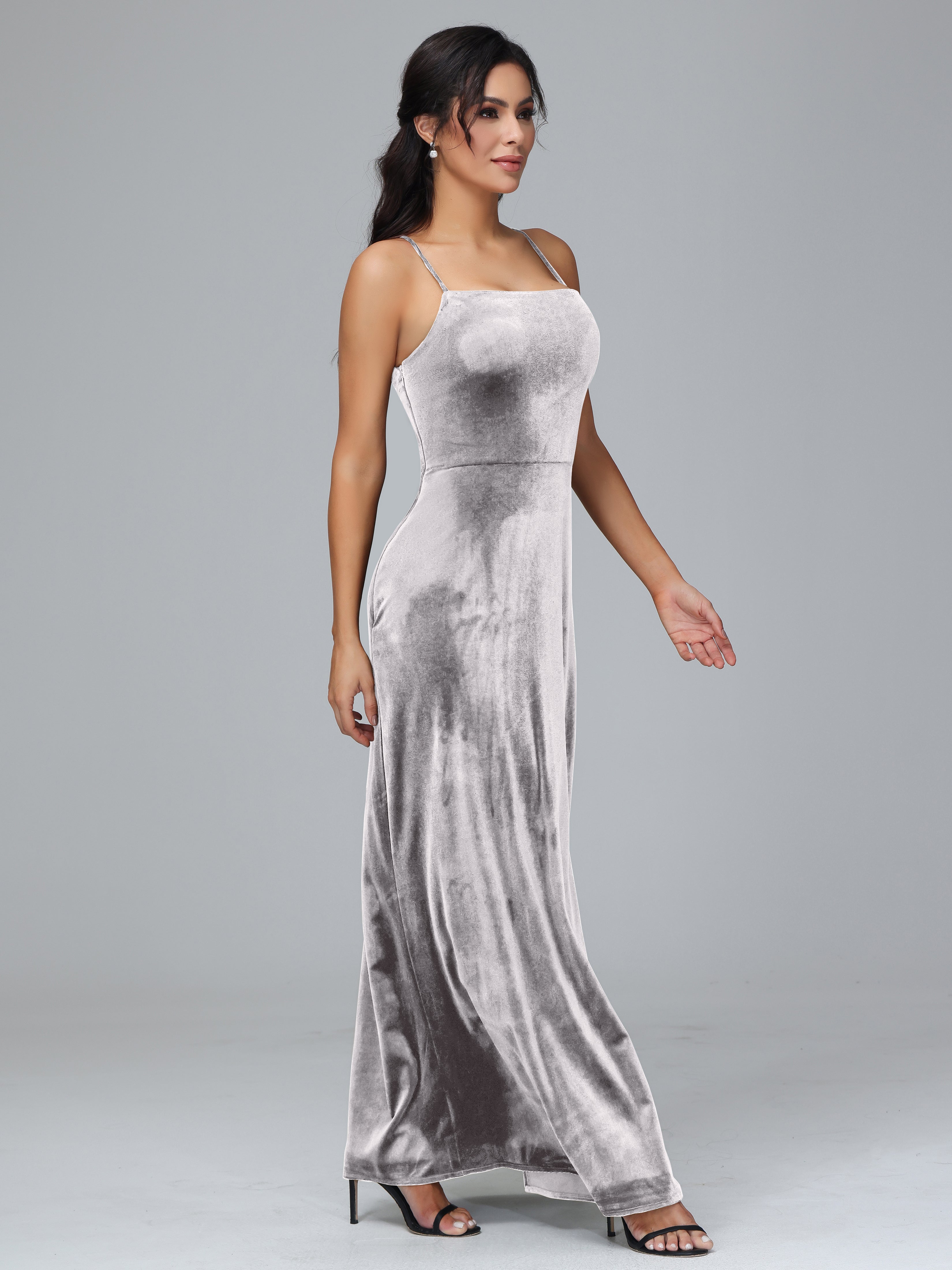 Spaghetti Straps Velvet Bridesmaid Dress With Slit