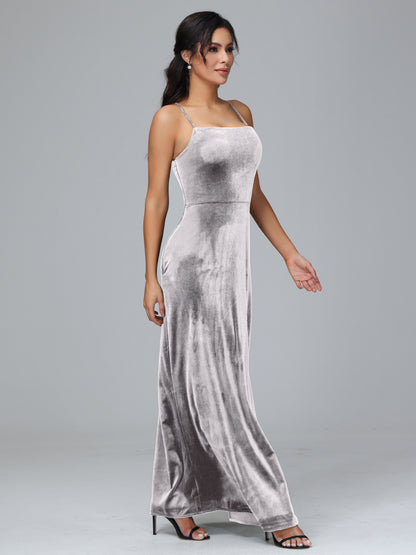 Spaghetti Straps Plus Size Velvet Bridesmaid Dress With Slit