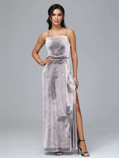 Spaghetti Straps Plus Size Velvet Bridesmaid Dress With Slit