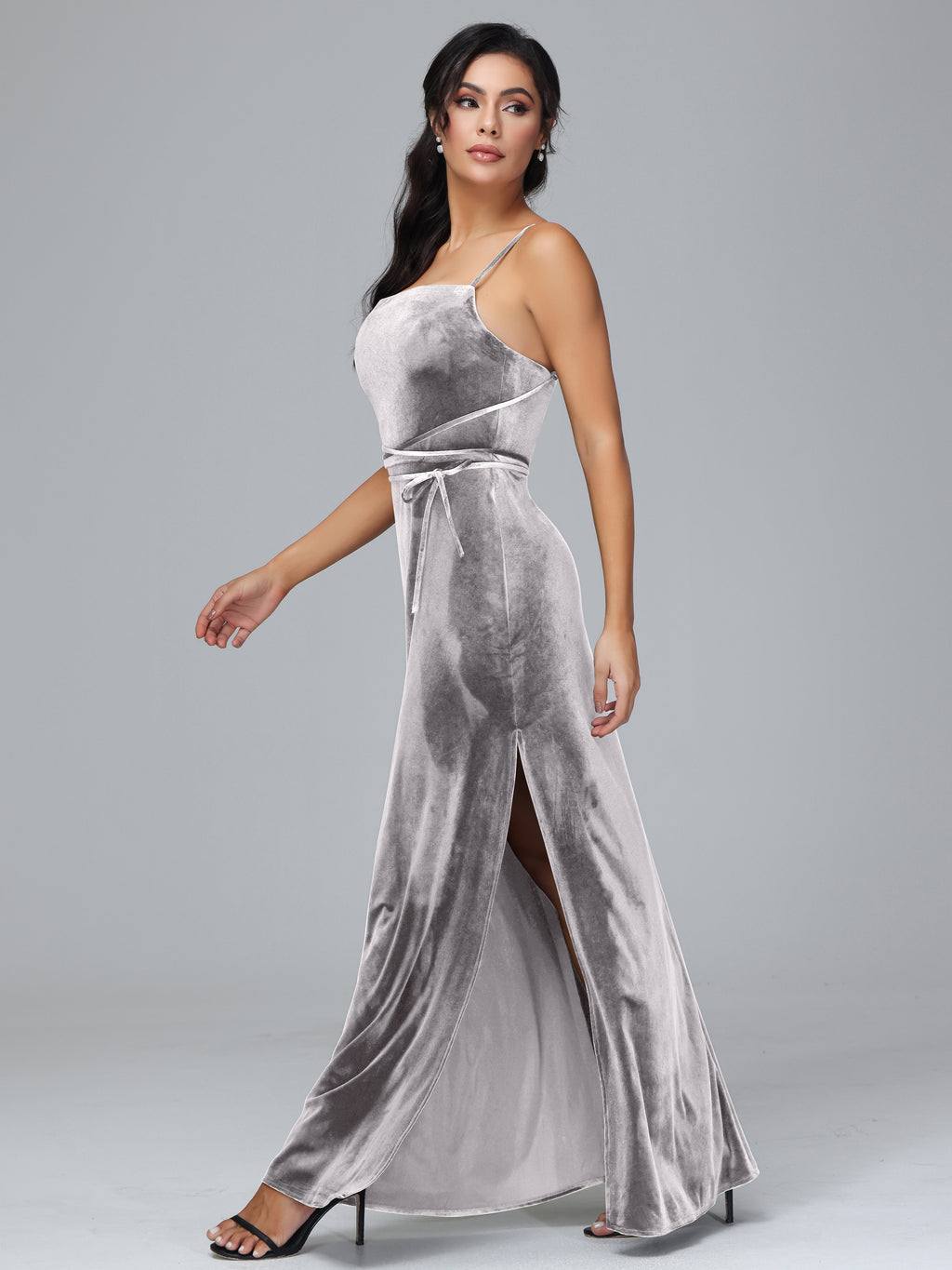 Spaghetti Straps Plus Size Velvet Bridesmaid Dress With Slit
