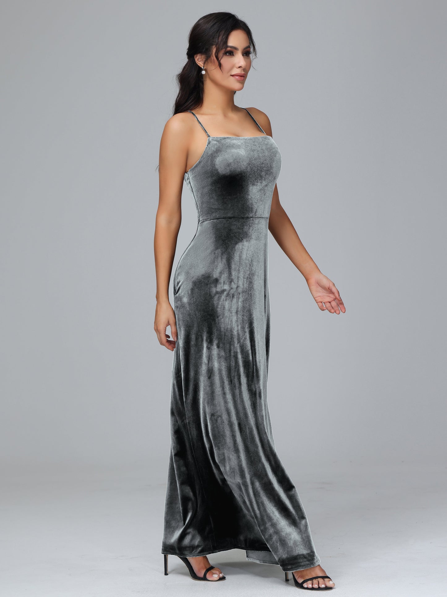Spaghetti Straps Plus Size Velvet Bridesmaid Dress With Slit