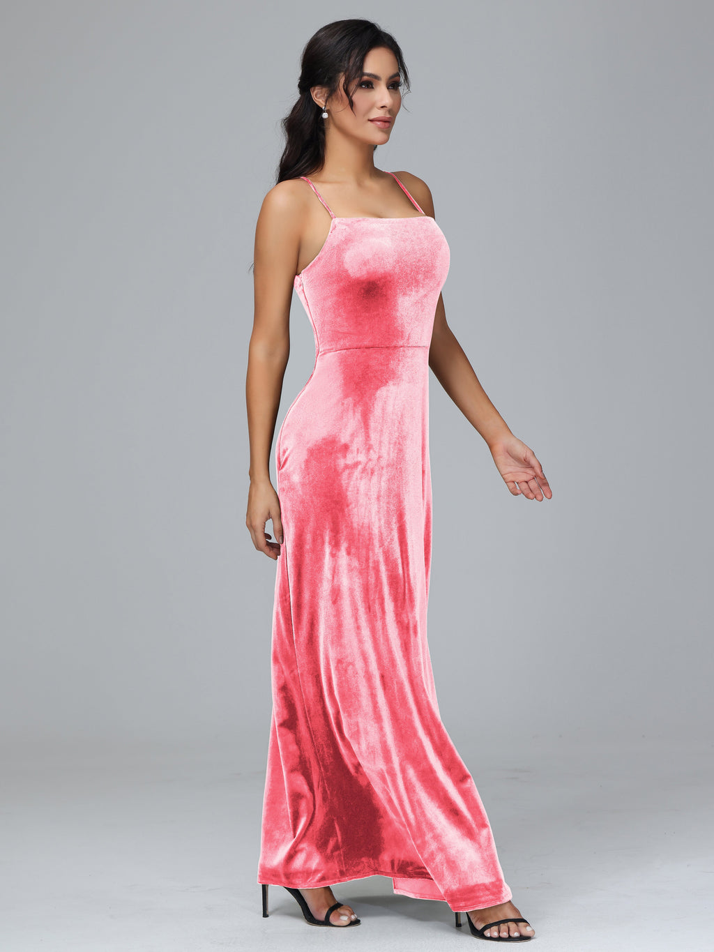 Spaghetti Straps Velvet Bridesmaid Dress With Slit
