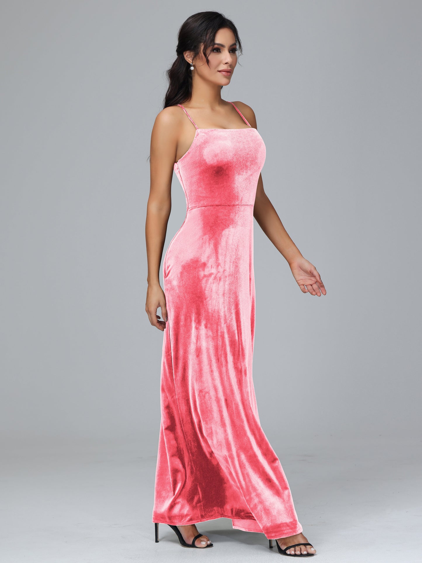 Spaghetti Straps Velvet Bridesmaid Dress With Slit