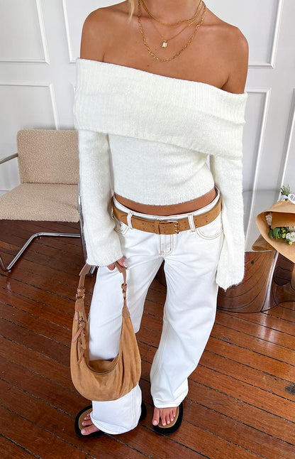 Clara Star White Denim Low Rise Jeans