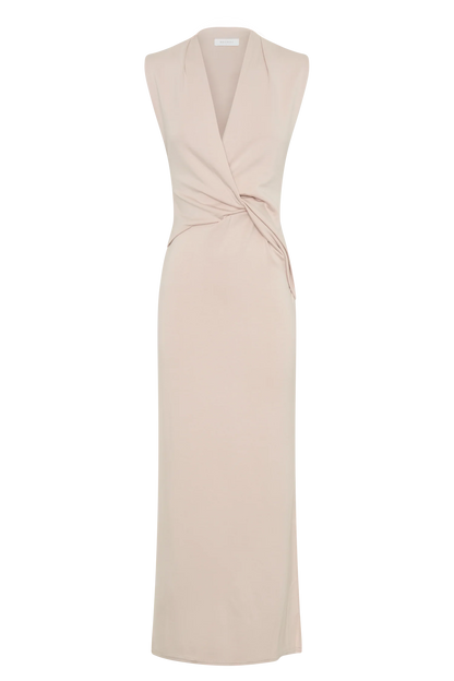 Lorelei Crepe Twist Midi Dress - Taupe