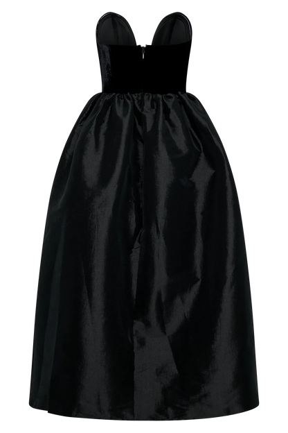 Flora Strapless Velvet Midi Dress - Black