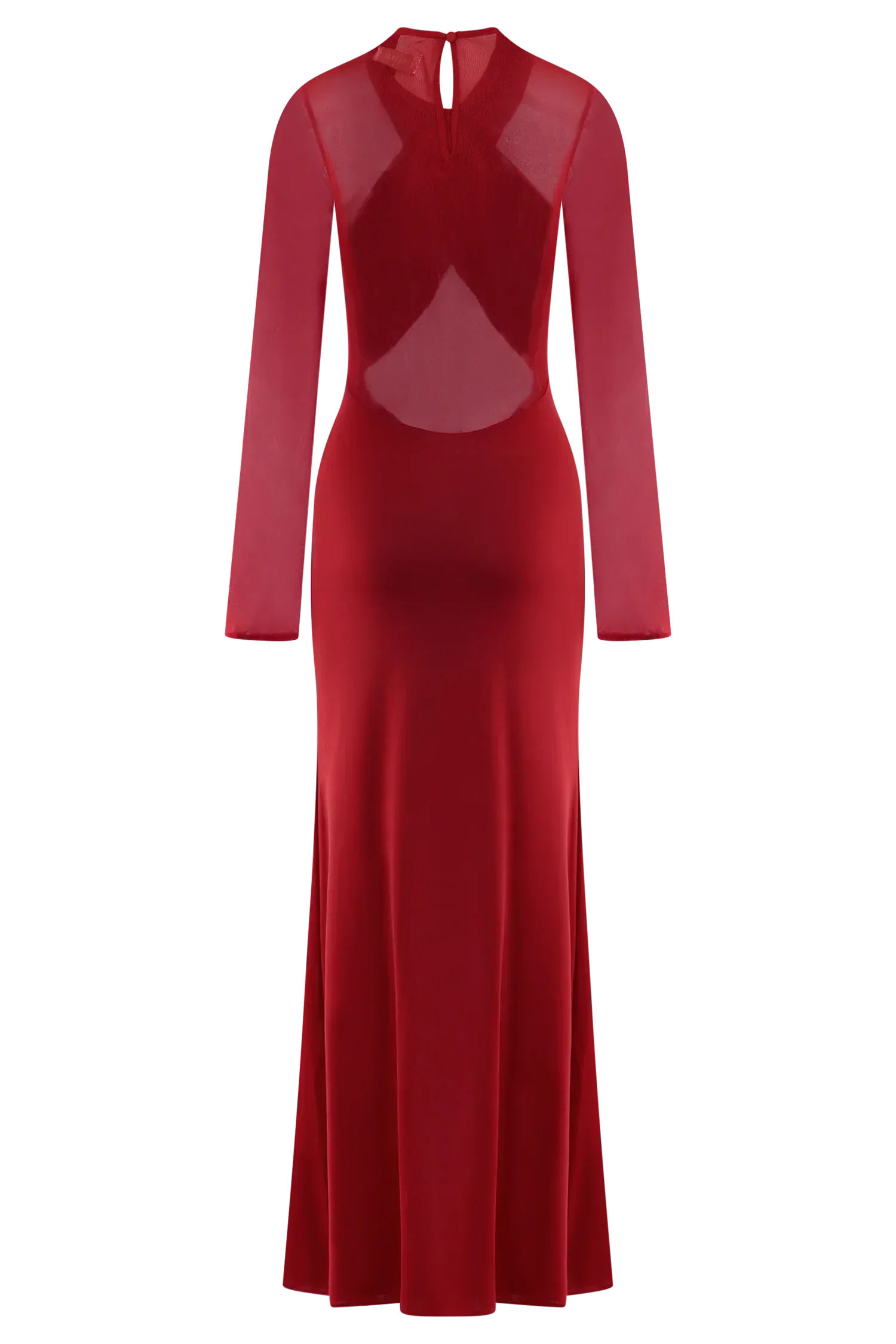 Tania Slinky And Mesh Long Sleeve Maxi Dress - Ruby