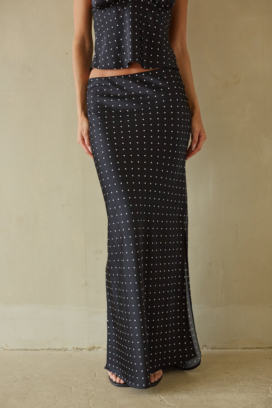 Demi Satin Polka Dot Maxi Skirt
