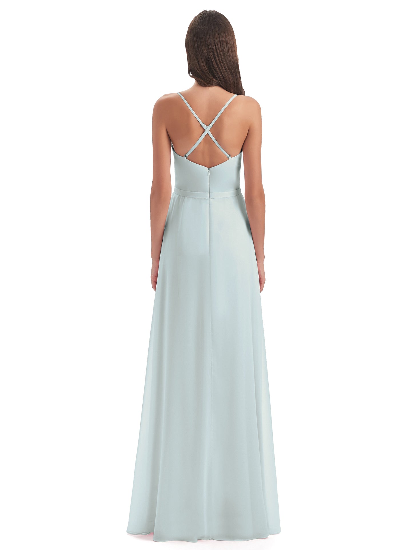 Delilah Sheath Spaghetti Straps Chiffon Long Bridesmaid Dresses