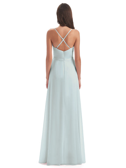 Delilah Sheath Spaghetti Straps Chiffon Long Bridesmaid Dresses