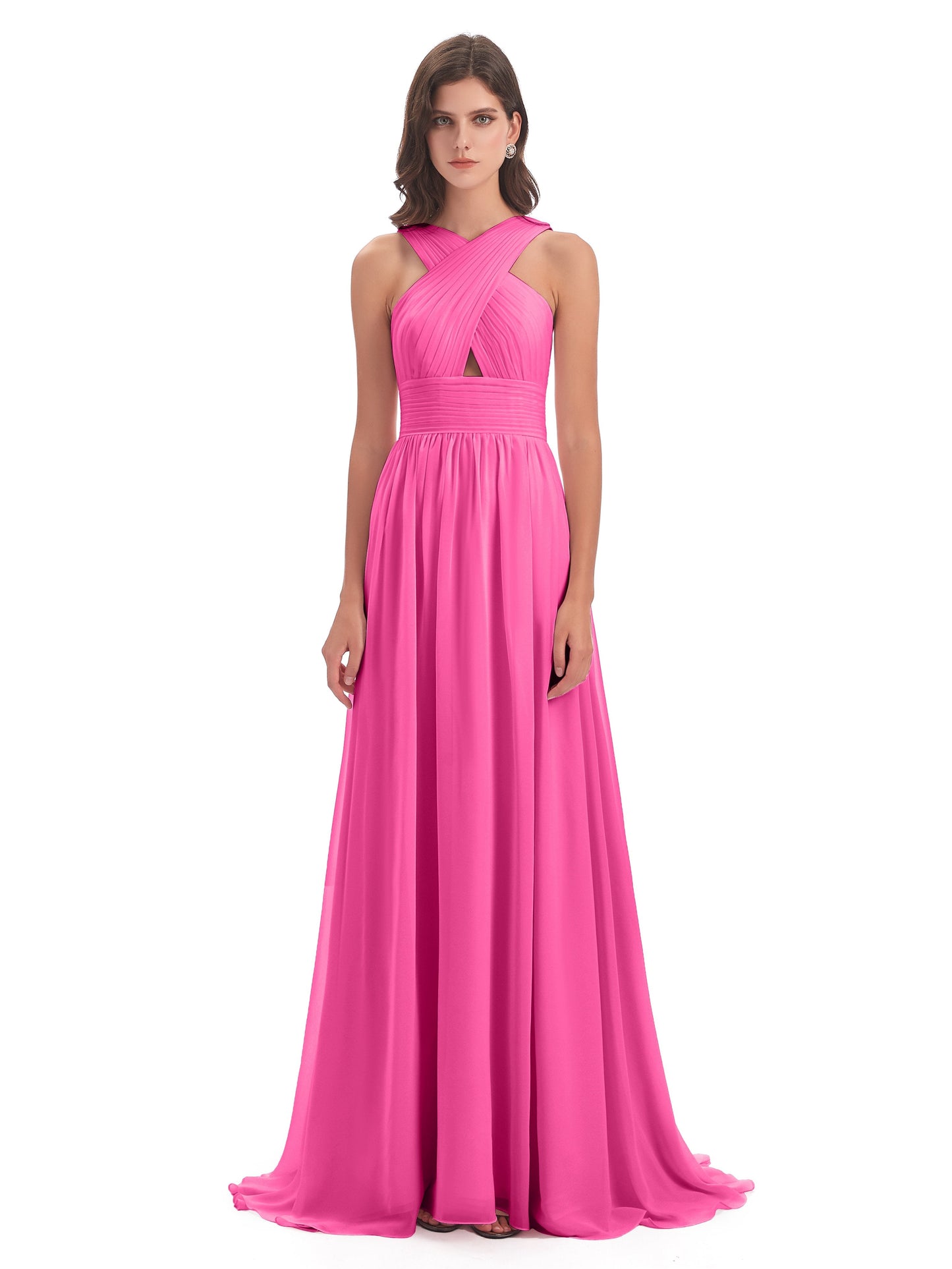 Desiree A-line Sweep Train Chiffon Long Bridesmaid Dresses