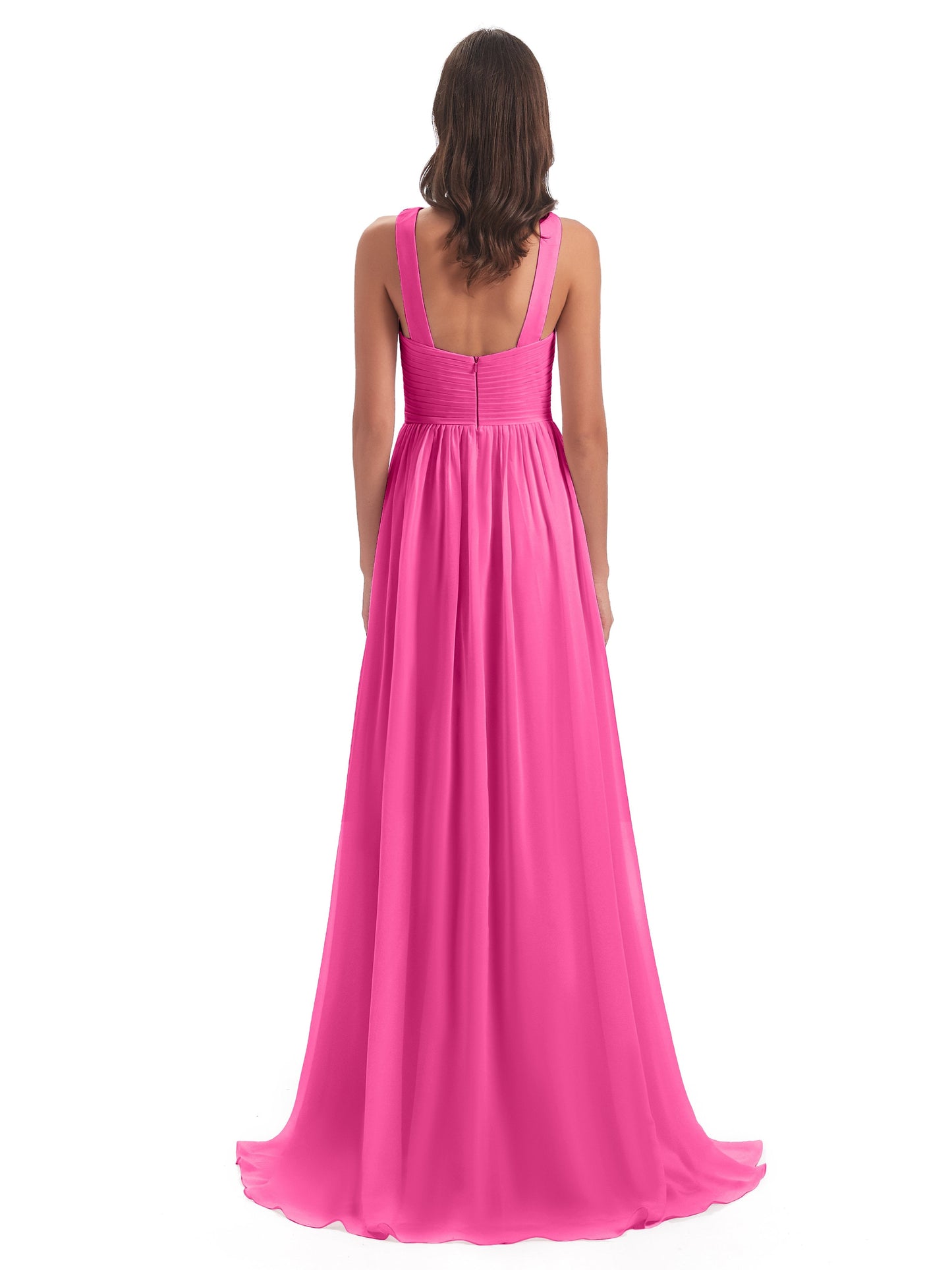 Desiree A-line Sweep Train Chiffon Long Bridesmaid Dresses