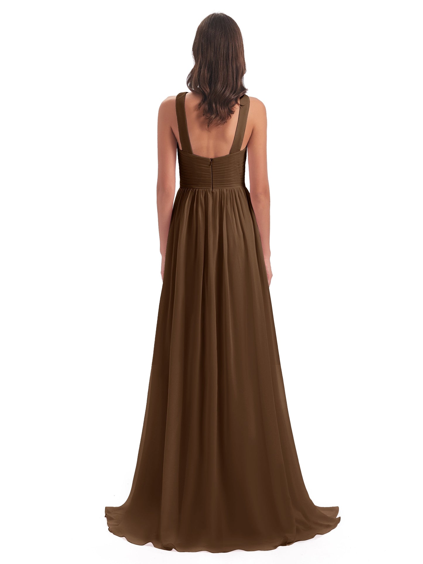 Desiree A-line Sweep Train Chiffon Long Bridesmaid Dresses