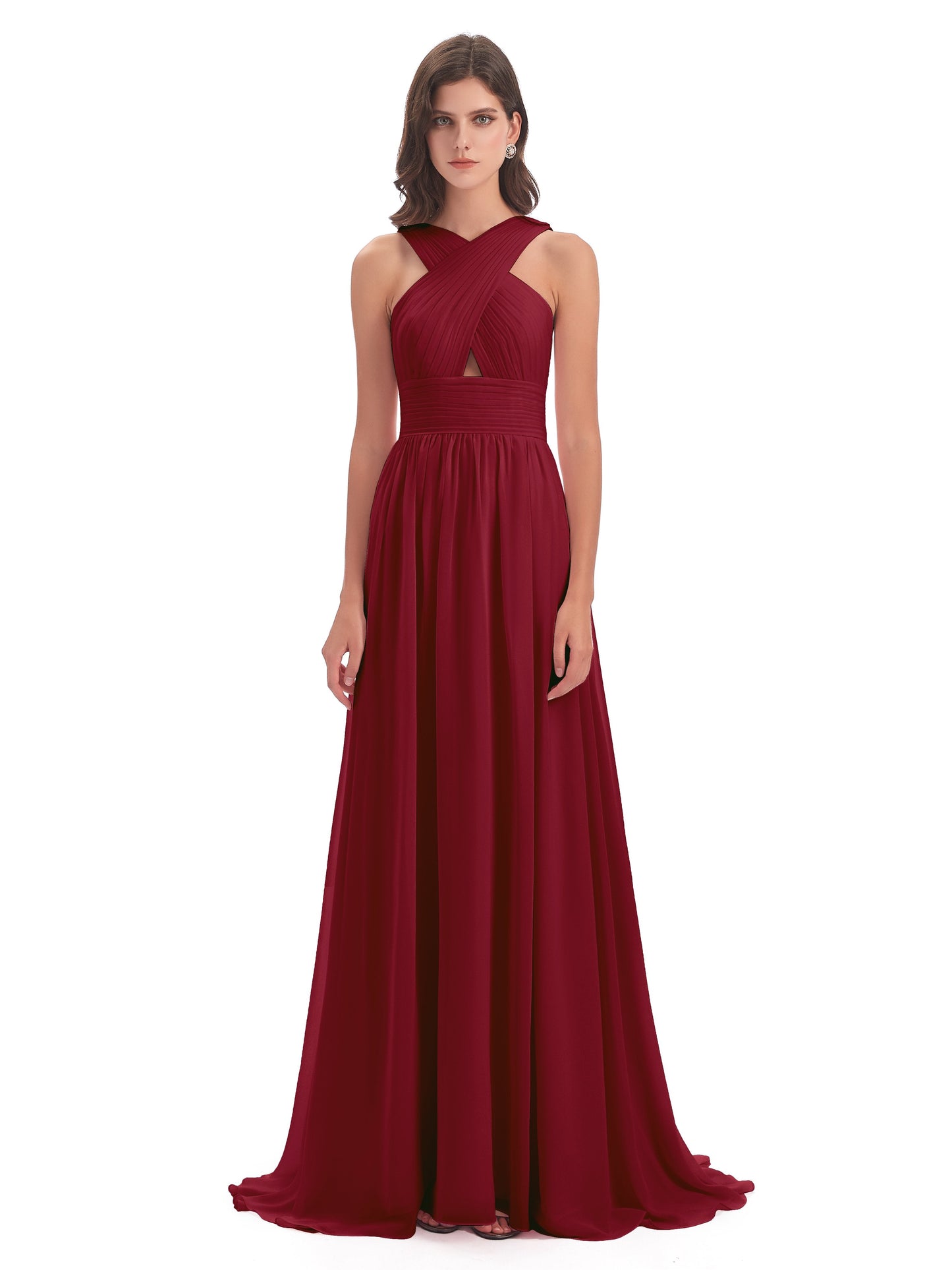 Desiree A-line Sweep Train Chiffon Long Bridesmaid Dresses