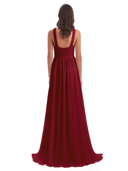 Desiree A-line Sweep Train Chiffon Long Bridesmaid Dresses
