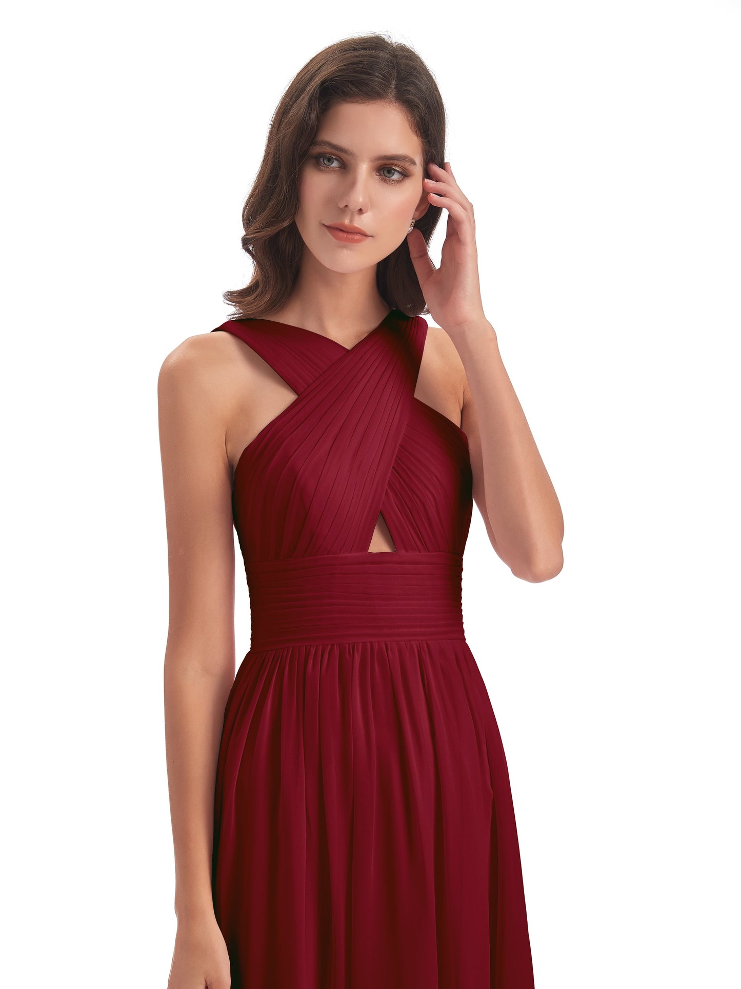Desiree A-line Sweep Train Chiffon Long Bridesmaid Dresses