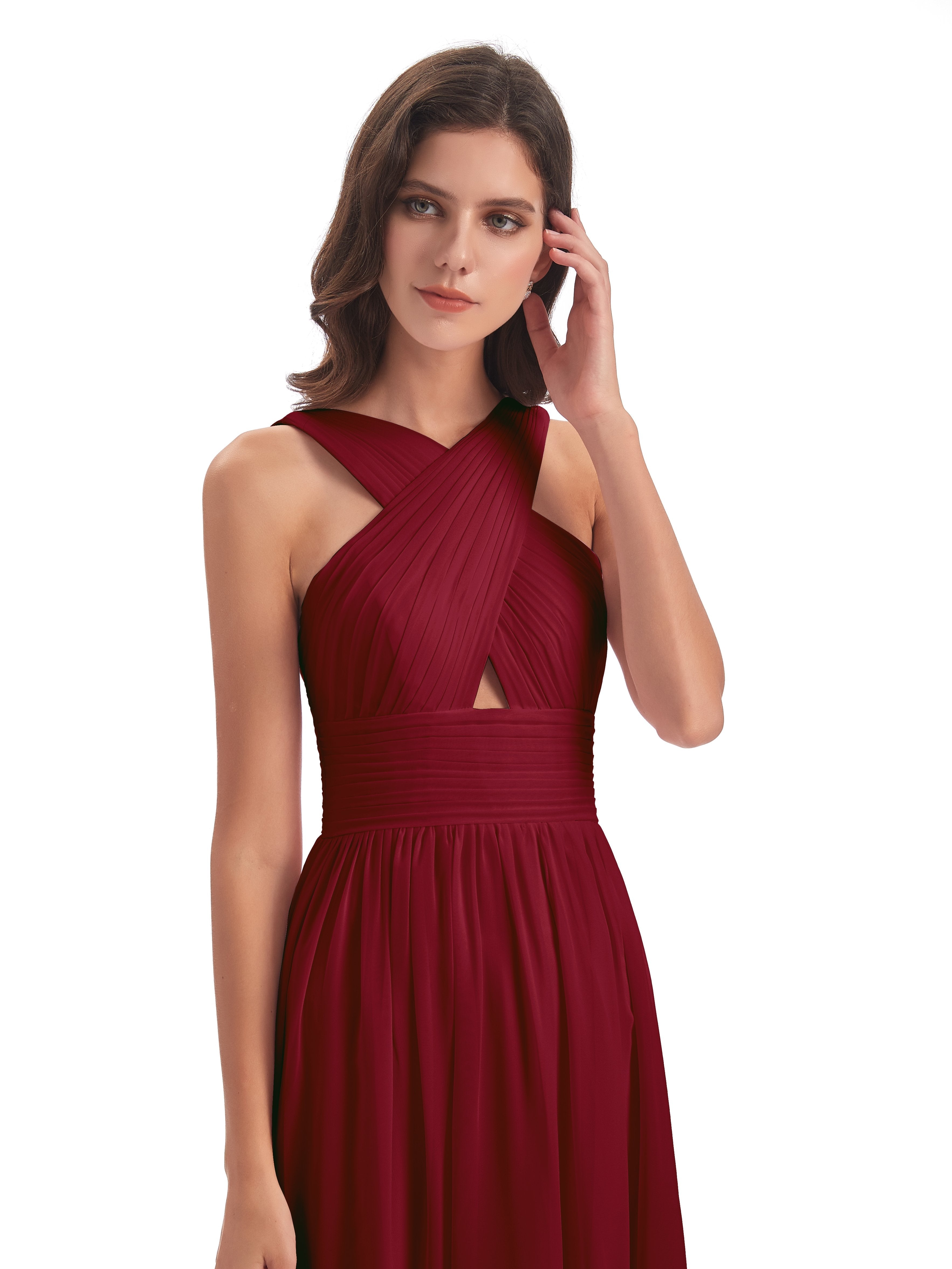 Desiree A-line Sweep Train Chiffon Long Bridesmaid Dresses