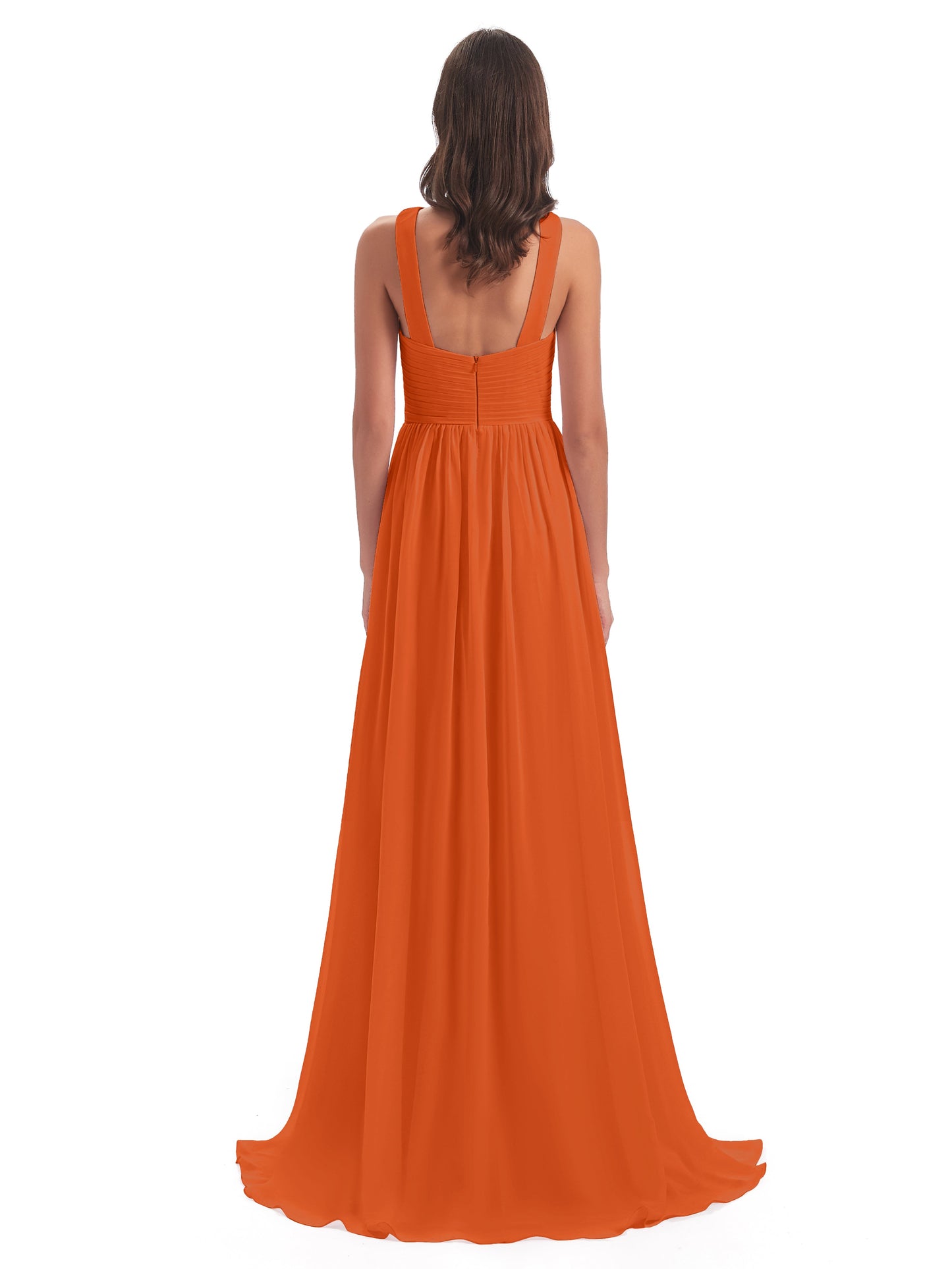 Desiree A-line Sweep Train Chiffon Long Bridesmaid Dresses